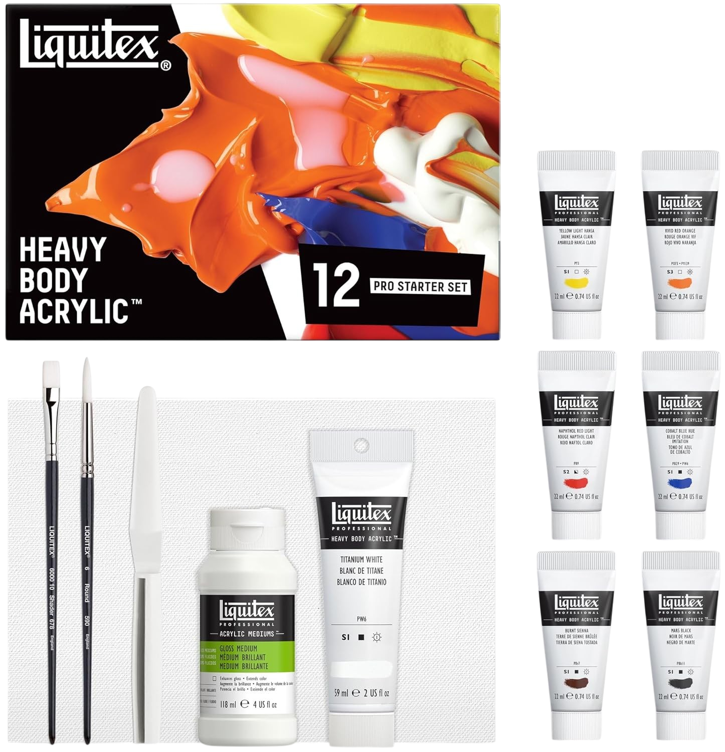 Liquitex Heavy Body Acrylic Starter Set 12 Colors Blue Orange